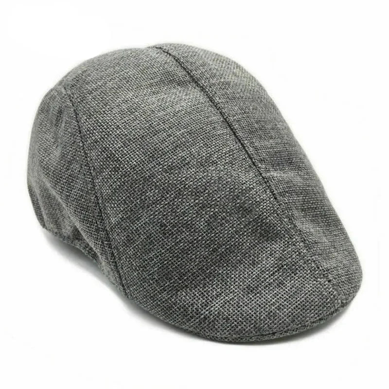 Gray tweed flat cap.