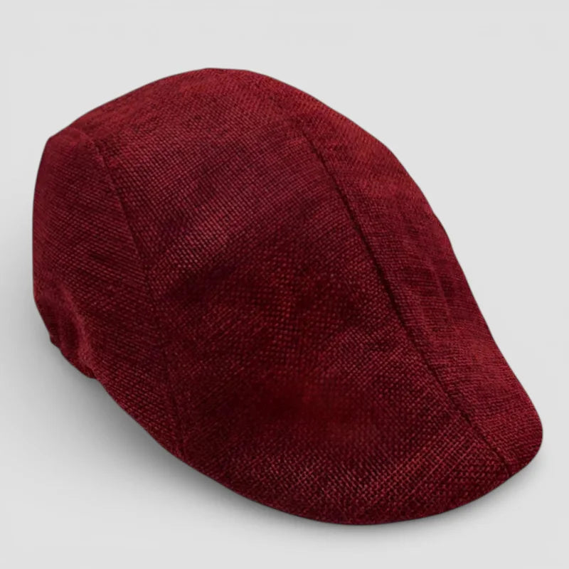 Rich burgundy corduroy Cabbie Beret Cap with ribbed texture and stitching