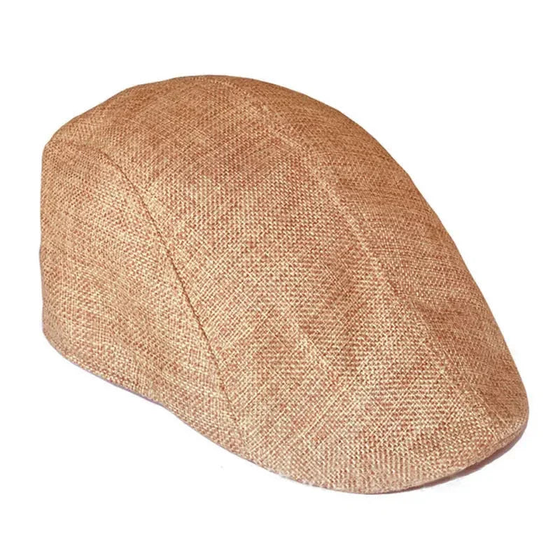 Tan woven flat cap.