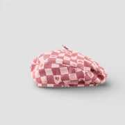 Pink and white checkered Check Beret with subtle heart patterns