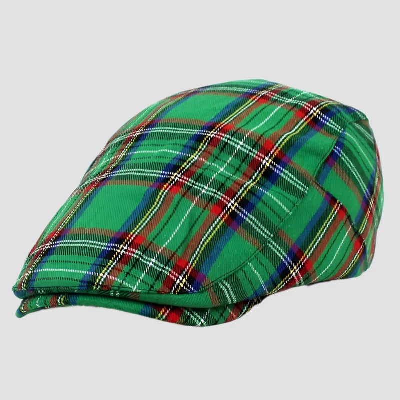 Green plaid flat cap.