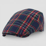 Navy blue plaid flat cap with red green white stripes Checkered Beret Cap