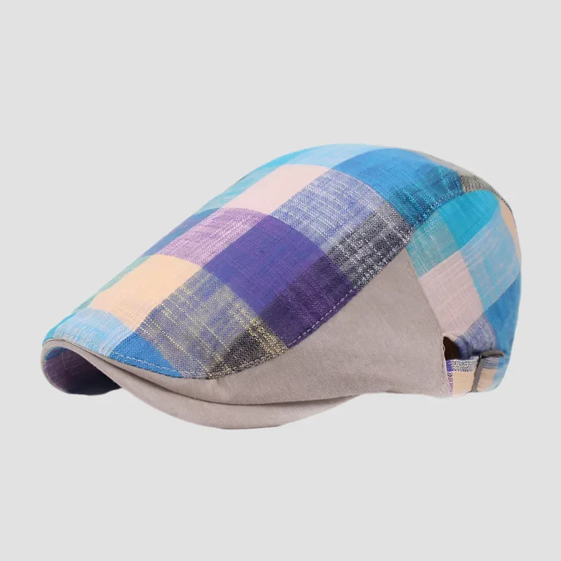 Plaid patchwork flat cap.
