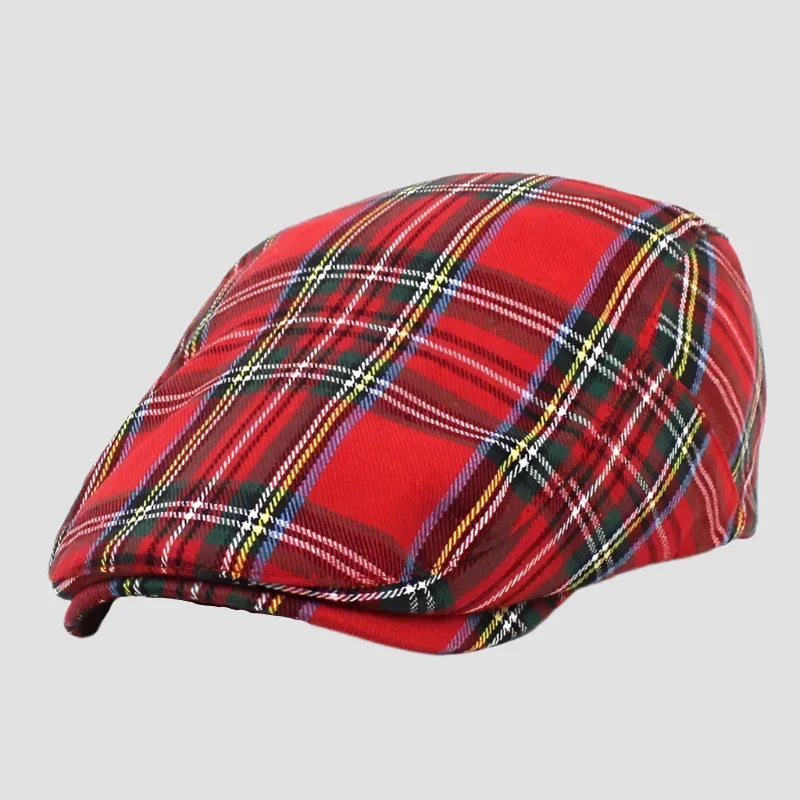 Red plaid flat cap.