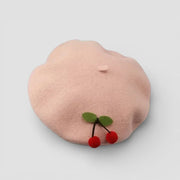 Cherry Beret: soft pink beret with charming cherry applique