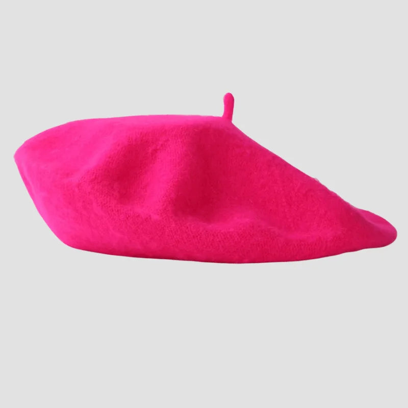 Bright pink beret.