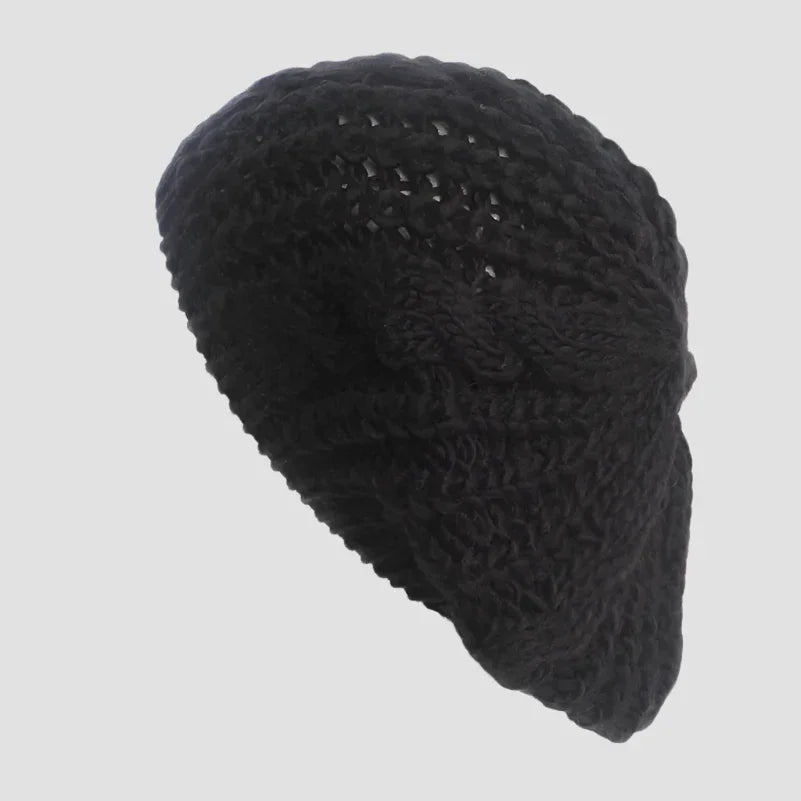 Black knitted beret.