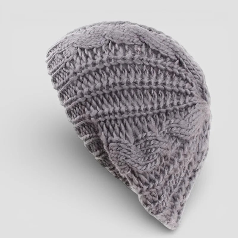 Classic French Beret Crochet Pattern soft gray cable-knit beanie