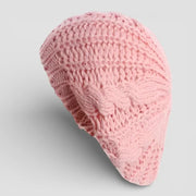 Classic French Beret Crochet Pattern in soft pink chunky-knit cable texture