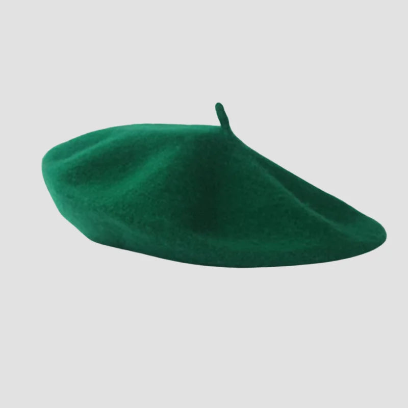 Green wool beret.