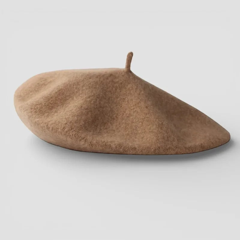 Classic French Beret in soft tan felt with gentle dome and top button