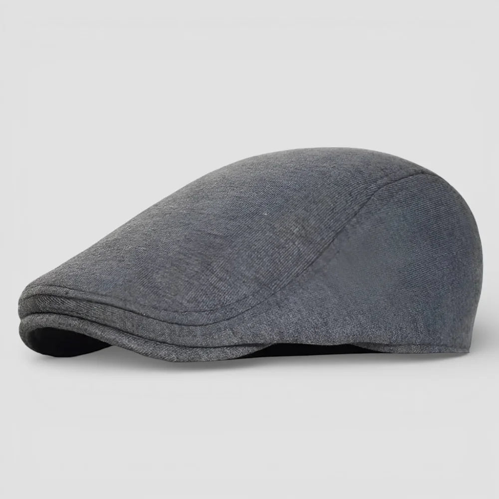Sleek dark gray Cotton Beret Cap with textured fabric and stitched seams