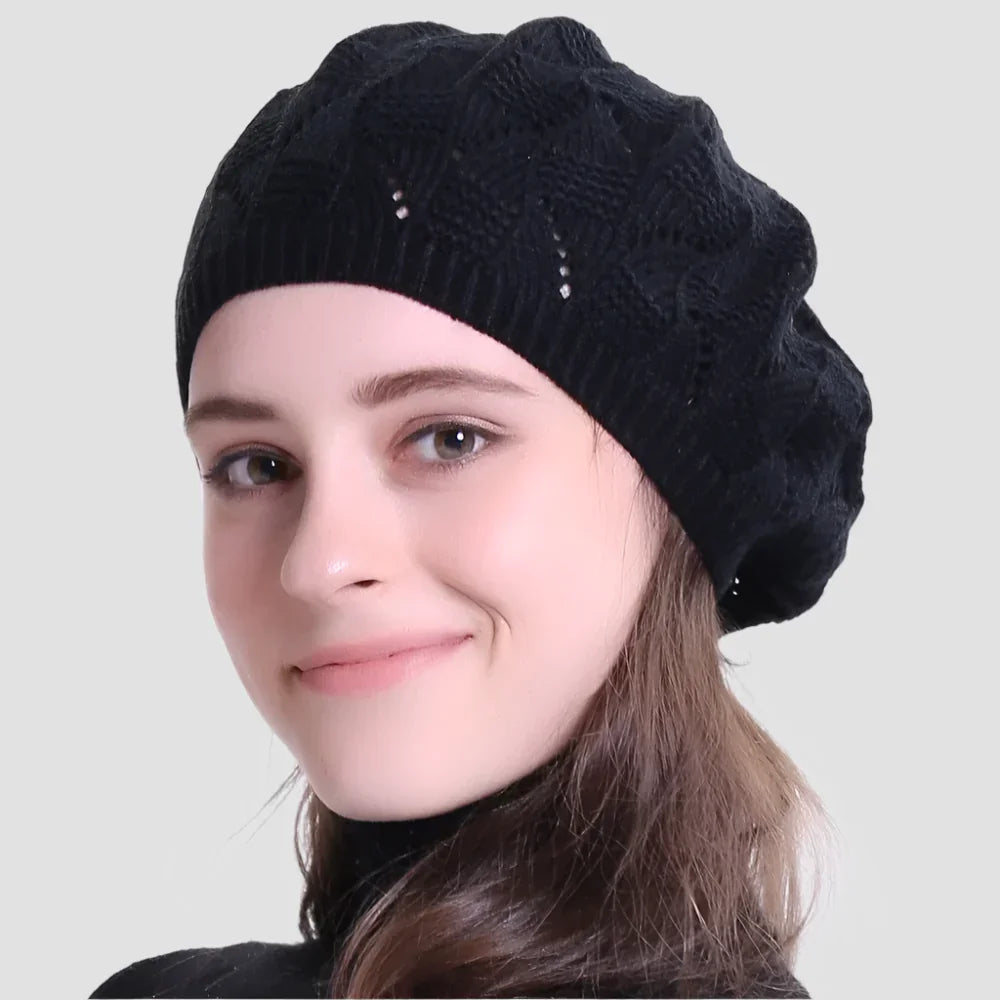 Black knitted beret.