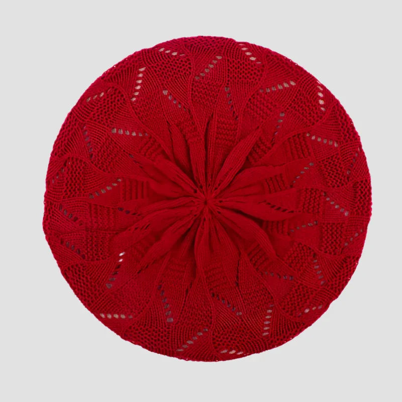 Red knitted beret.