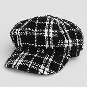 Black and white checkered tweed flat cap for Crochet Newsboy Hat Pattern