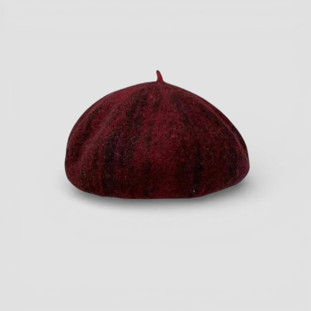 Custom Beret: soft deep burgundy felt with textured pattern and pointed crown