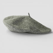 Dark grey beret with olive green felt texture and side button