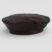 Dark red leather beret with sleek dark brown wrinkled texture