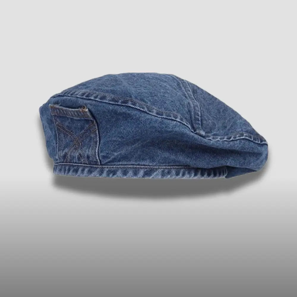 Denim French style beret hat with side pocket detail – casual unisex fashion accessory for men and women