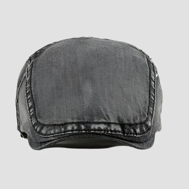 Gray denim flat cap.