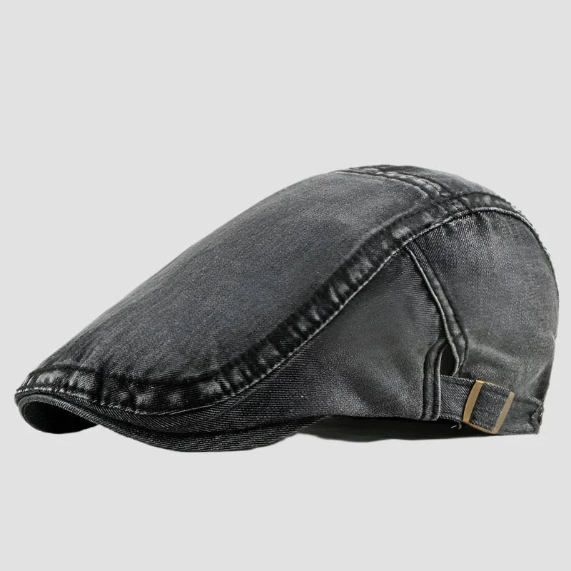 Gray denim flat cap.