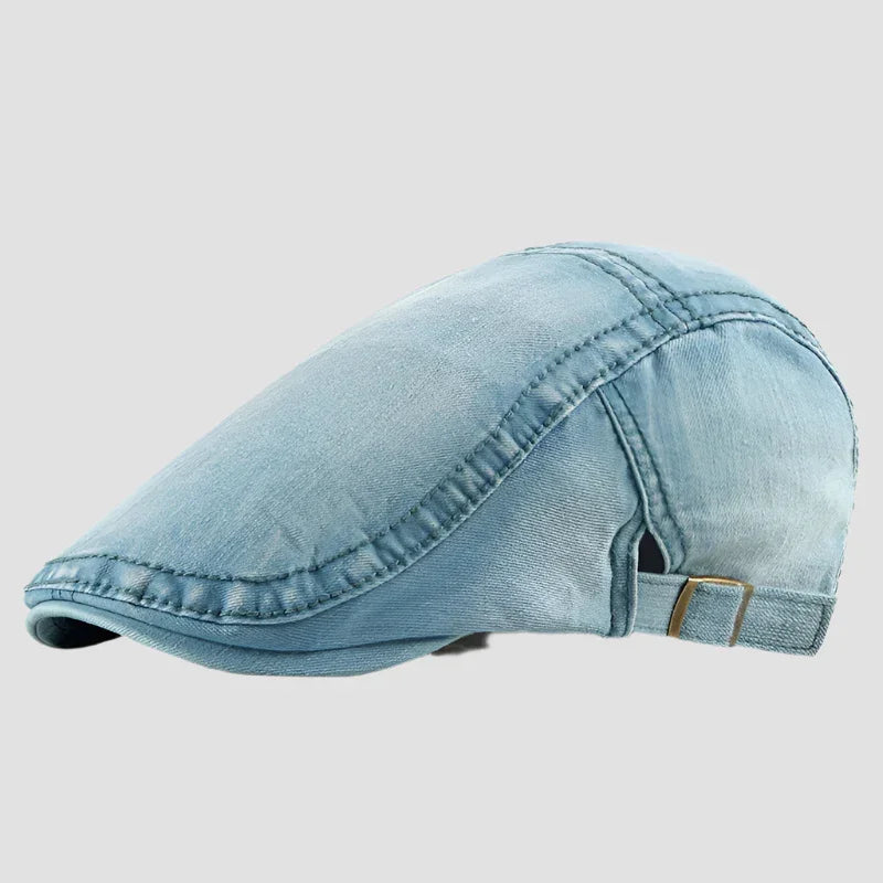 Light blue denim flat cap.