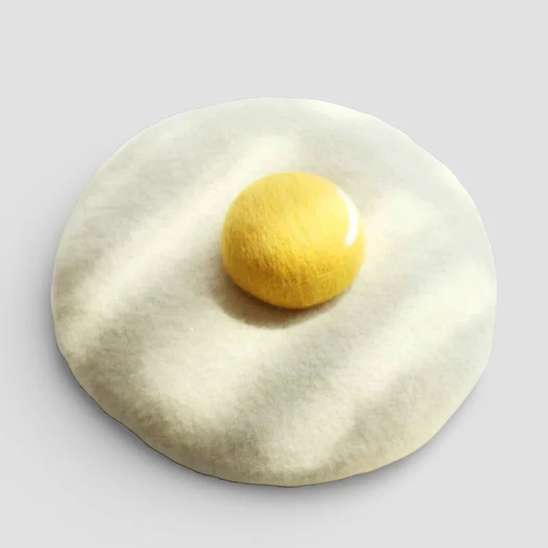 Egg Beret plush fried egg cushion with yellow yolk and white albumen