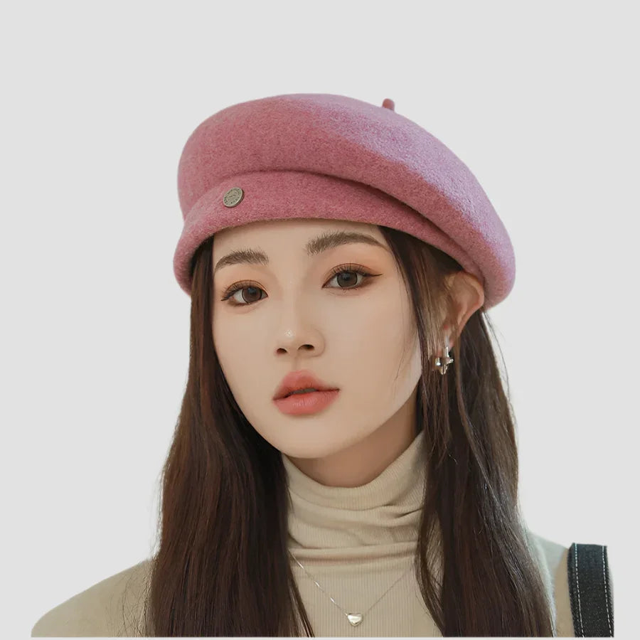 Pink wool beret.