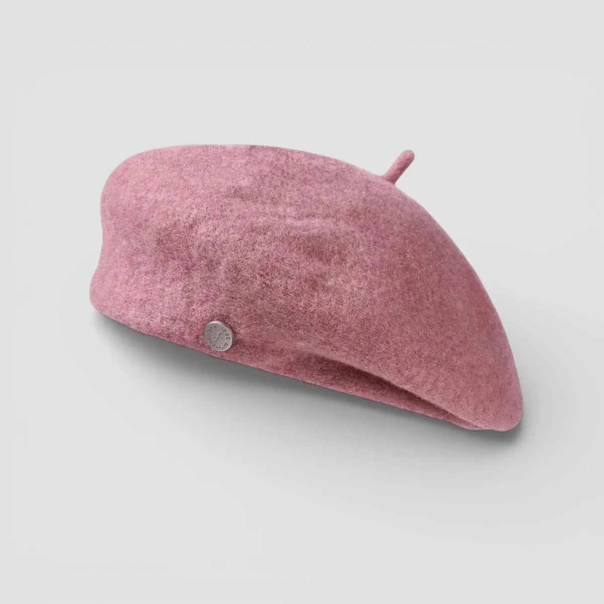 Soft pink Felted Wool Beret with silver button and tassel