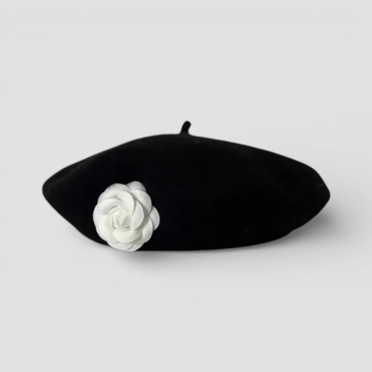 Flower Beret with black beret and white camellia flower