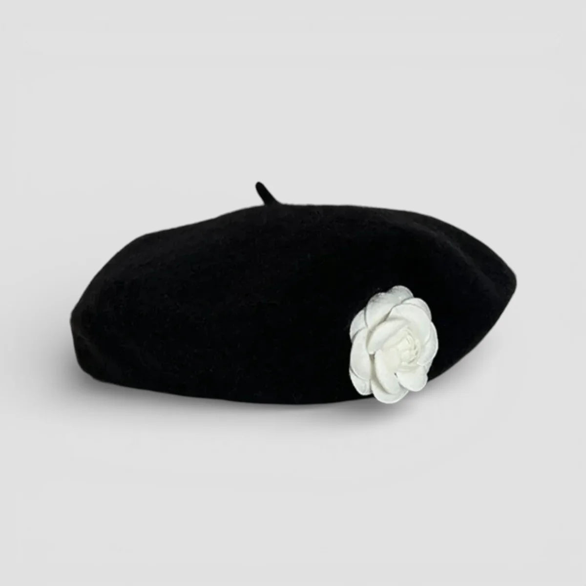 Black velvet Flower Beret with white camellia flower