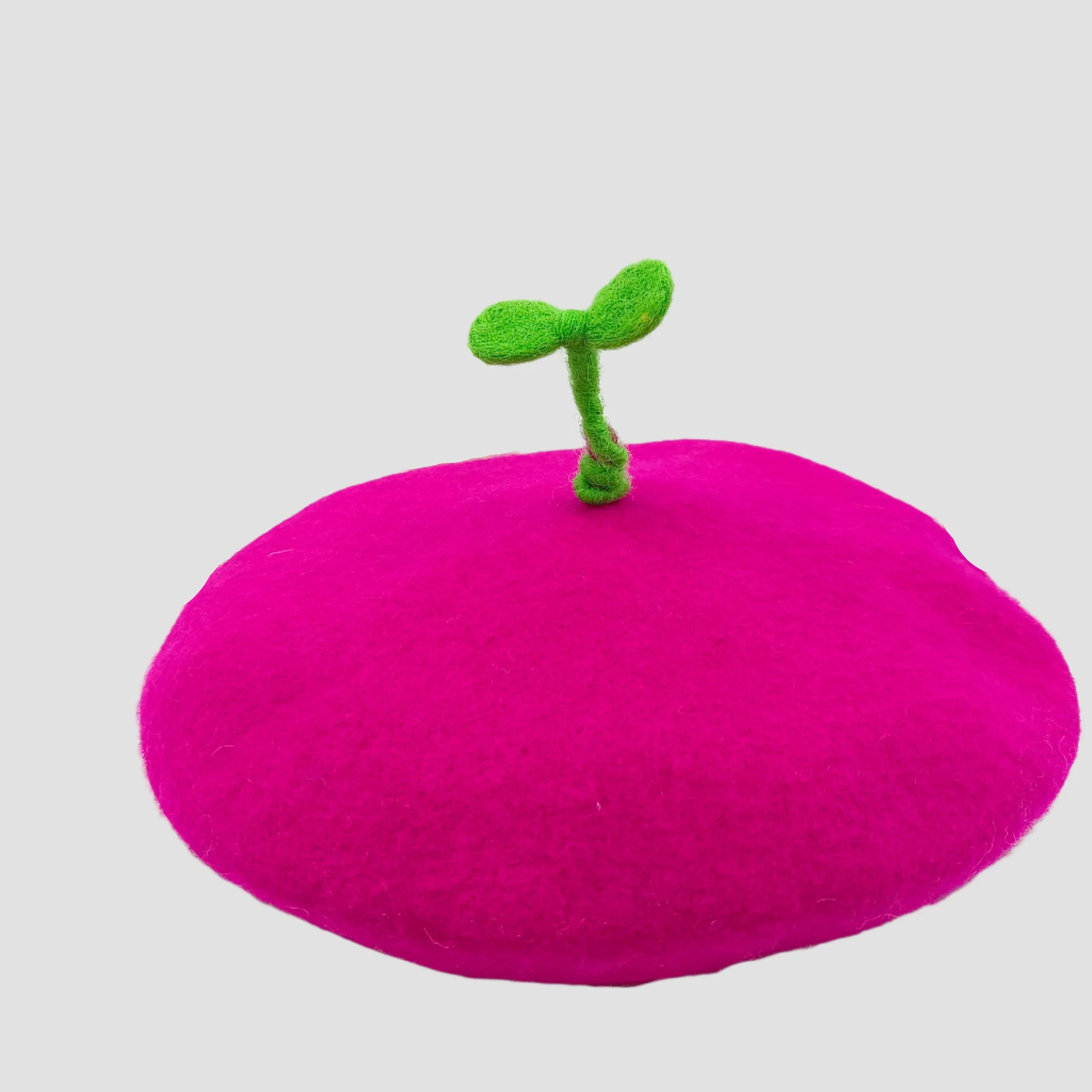 Fuchsia beret with green sprout.