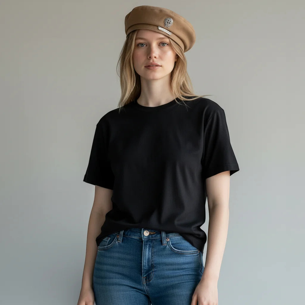 Black cotton short-sleeved t-shirt from French Fashion Beret