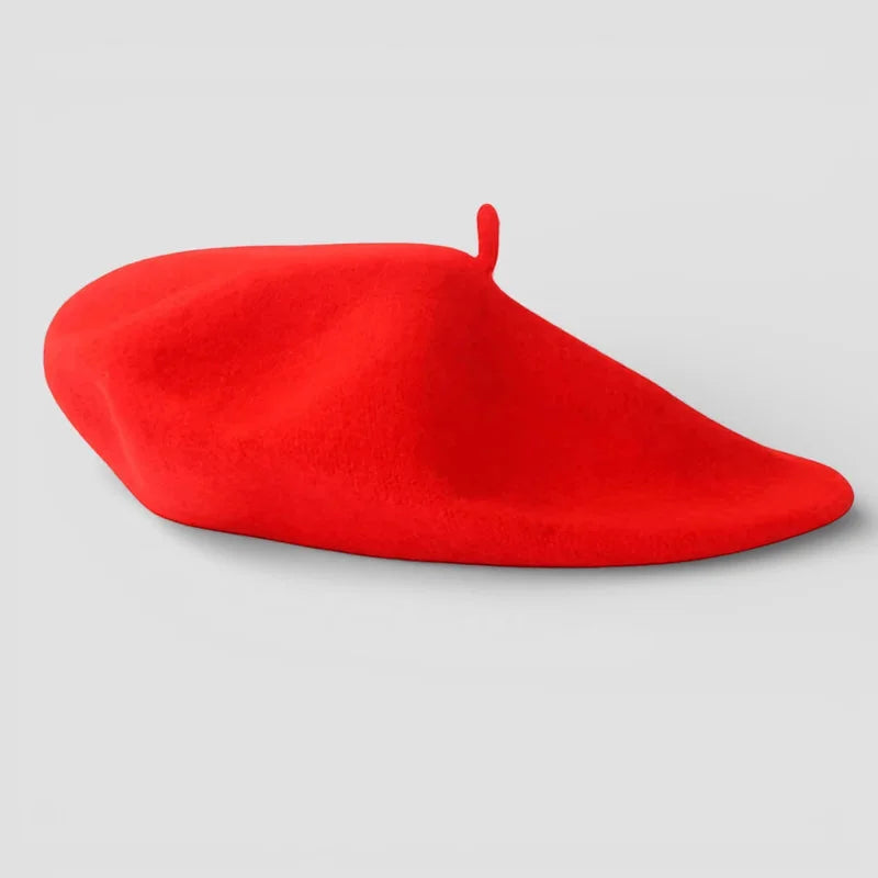 French Red Beret: vibrant soft felt with matching top loop