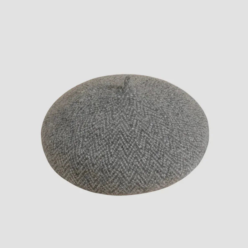 Gray herringbone French wool beret