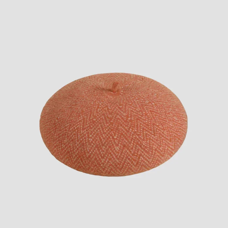 Terracotta French wool beret with herringbone weave pattern
