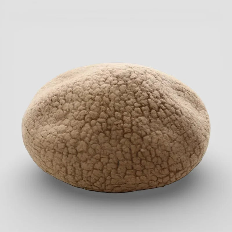Beige textured Fur Beret with soft fuzzy surface