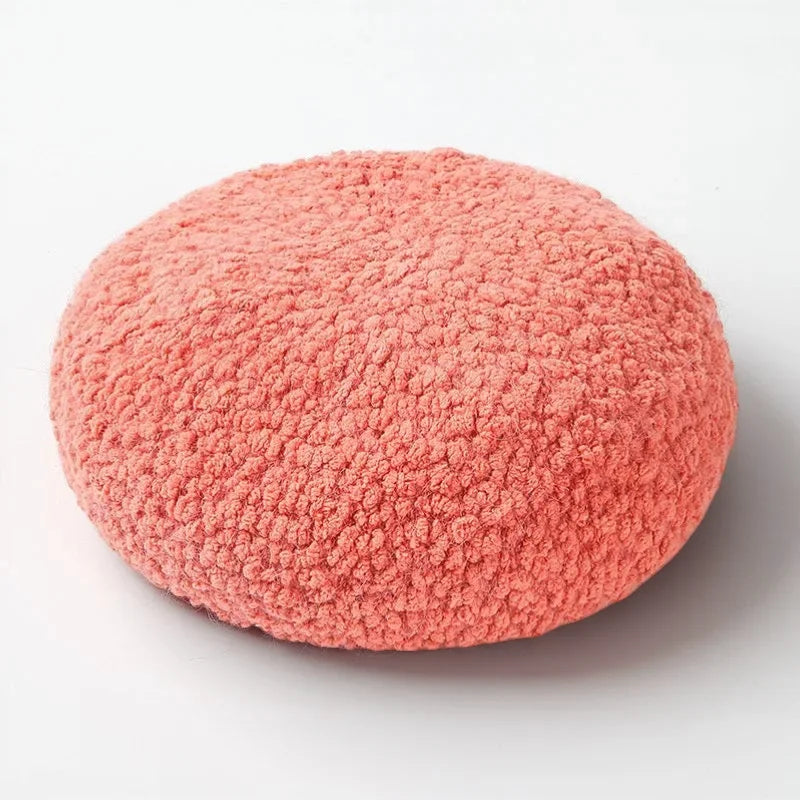Coral Fur Beret plush round cushion with soft textured surface
