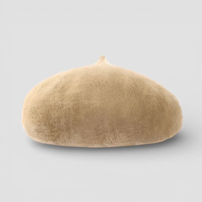 Beige Fur Beret Hat with soft textured felt and rounded crown