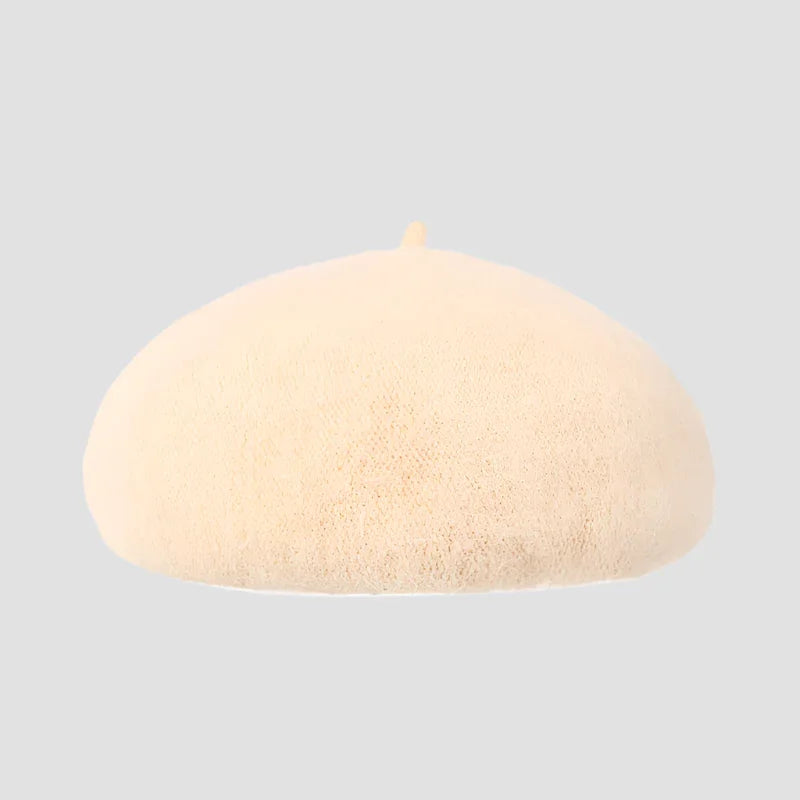 Cream-colored beret.