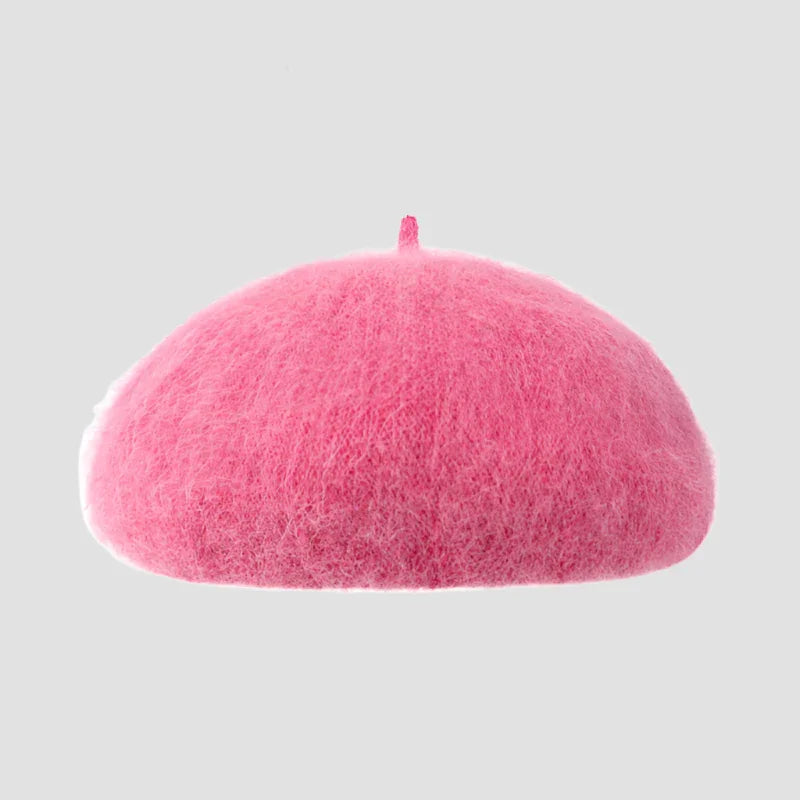 Fuzzy pink beret.
