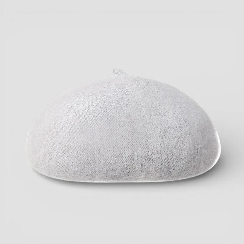 Soft white mesh-textured Fur Beret Hat with smooth rounded dome