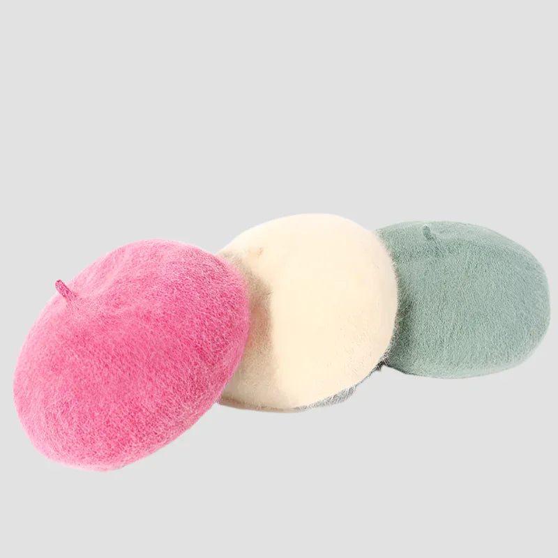 Three fuzzy berets.