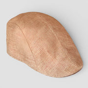 Tan woven straw flat Gold Beret Cap with textured pattern
