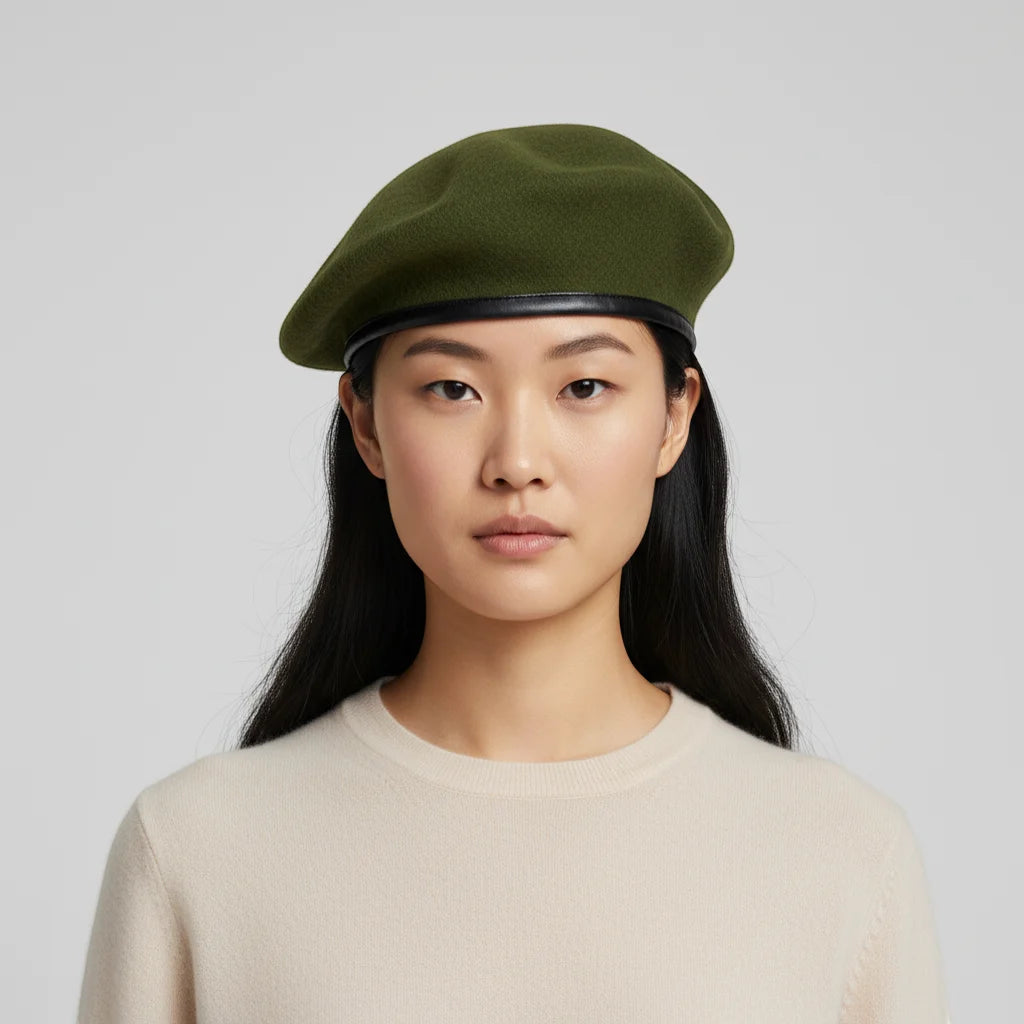 Olive green beret with black leather band, Green Beret Army Ranger