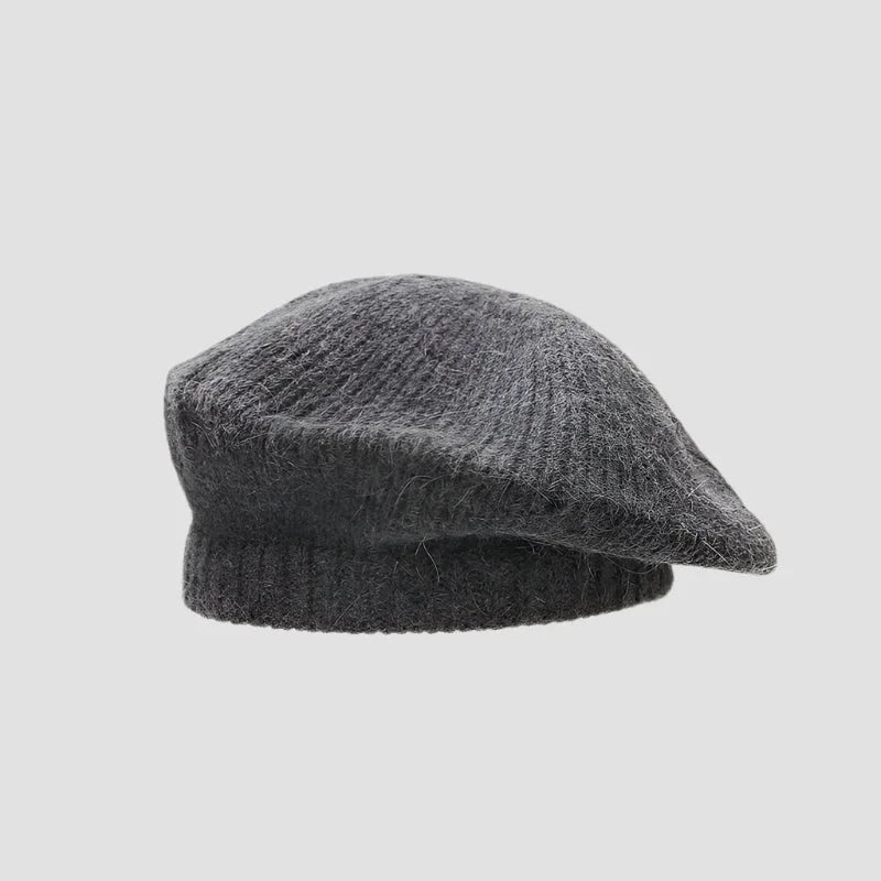 Gray knitted beret.