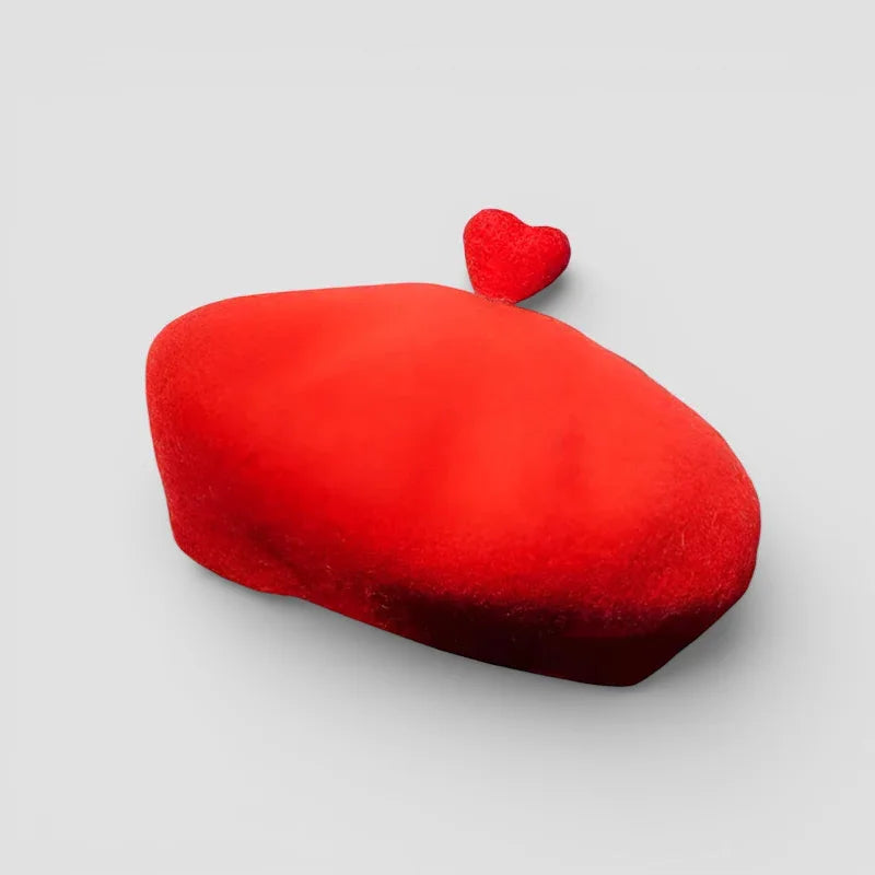 Vibrant red Heart Beret plush with small top heart accent