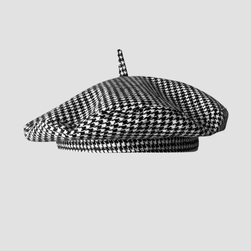 Houndstooth beret.