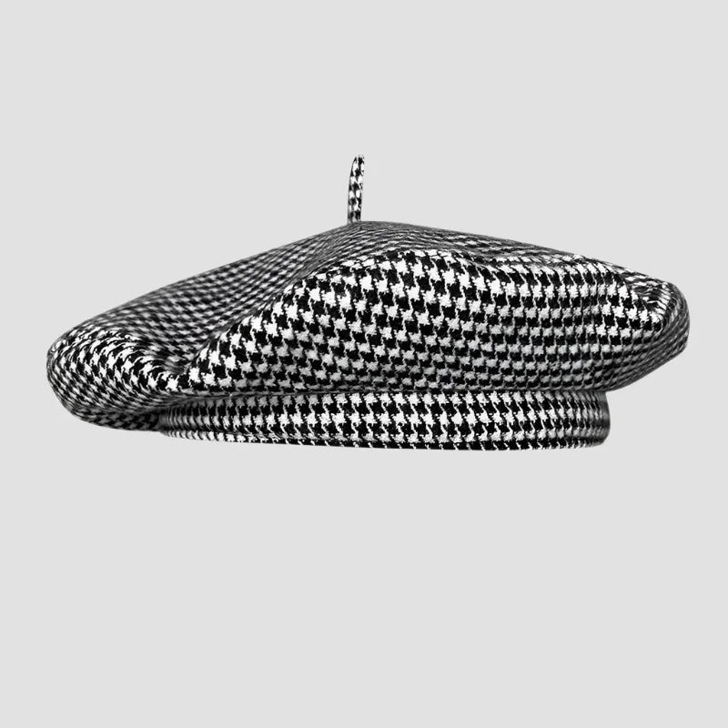 Houndstooth beret.