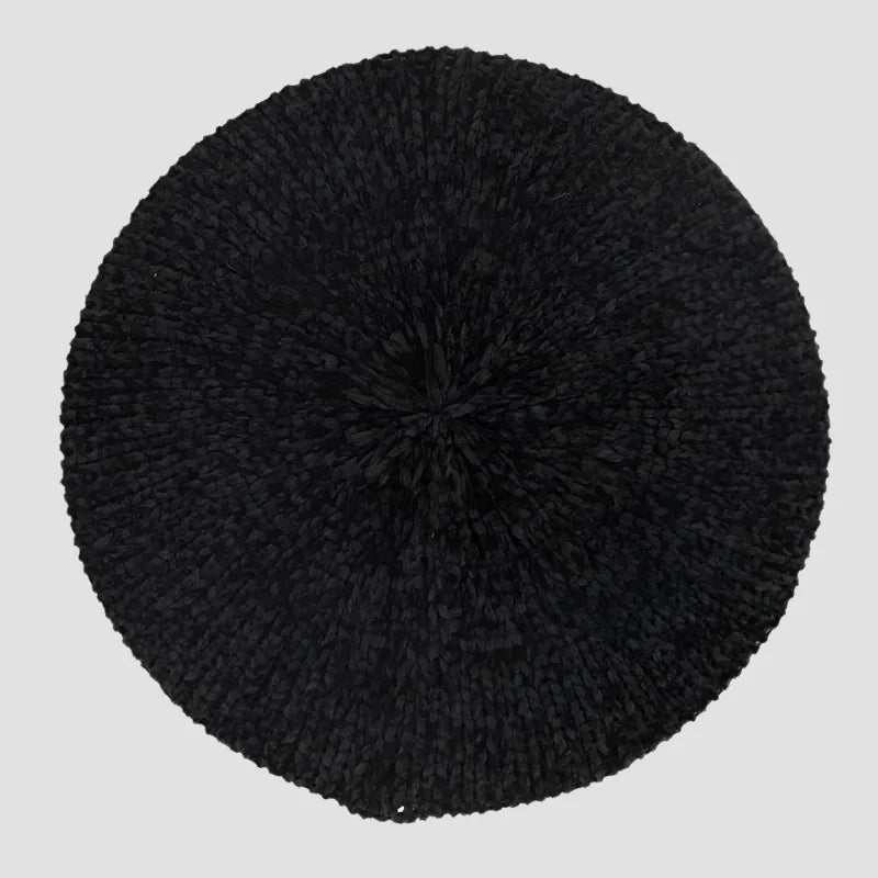 Round, black, textured beret.